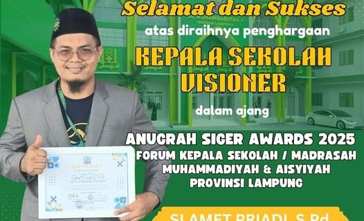 Selamat & Sukses kepada Bapak Slamet Priadi, S.Pd.I atas Penghargaan Kepala Sekolah Visioner Anugerah Siger Award 2025