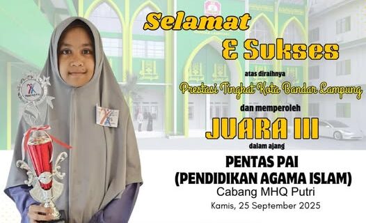 Husna Nurilmi Raih Juara 3 MHQ Putri di PENTAS PAI Tingkat Kota Bandar Lampung 2025