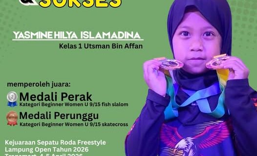 Yasmine Hilya Madina Raih Medali di Kejuaraan Sepatu Roda Freestyle Lampung Open 2026