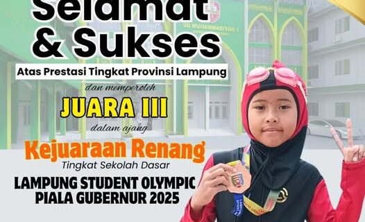 Ucapan Selamat dan Apresiasi atas Prestasi Azkayra Nanvisa Palevia sebagai Juara 3 Renang di Lampung Student Olympic Piala Gubernur 2025