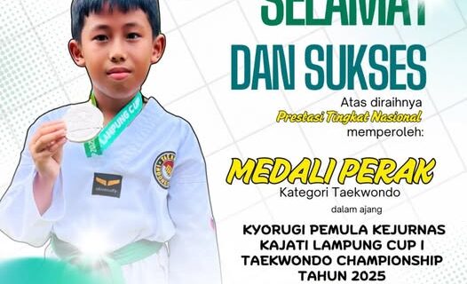 Raihan Althaf Al Ghifary Raih Juara 2 Taekwondo pada Kejurnas Kajati Lampung CUP I 2025