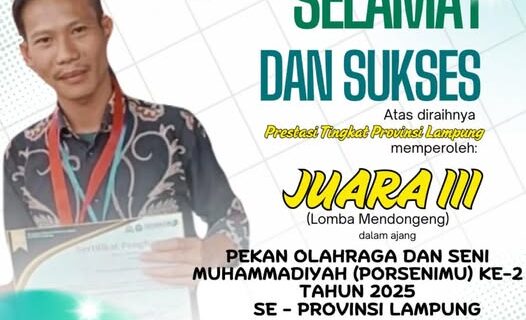SD Mutu Balam Apresiasi Prestasi Bapak Aan Rahmatulloh, S.Pd sebagai Juara 3 Cabang Mendongeng pada Porsenimu Ke-2 Provinsi Lampung 2025