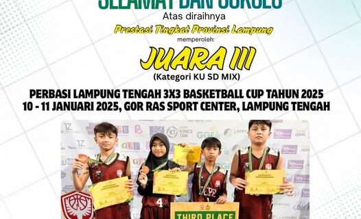 Tim Basket SD Muhammadiyah 1 Bandar Lampung Raih Juara III Ajang Perbasi Lampung Tengah 3×3 Tahun 2026