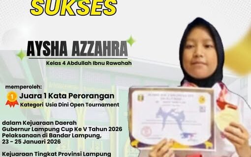 SD Muhammadiyah 1 Bandar Lampung Apresiasi Prestasi Aysha Azzahra, Juara 1 Karate Gubernur Lampung Cup V 2026