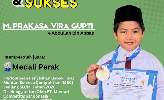Selamat dan Sukses atas Prestasi Membanggakan di Ajang Nasional M. Prakasa Vira Gupti, siswa kelas 4 Abdullah Bin Abbas