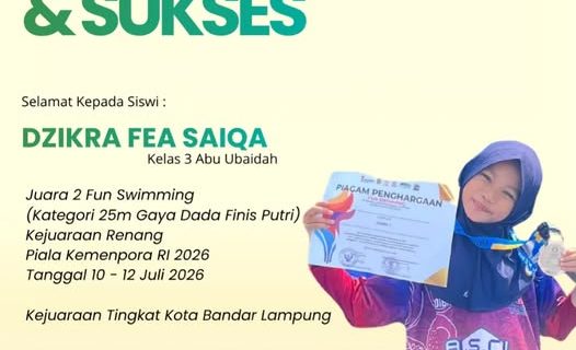 Dzikra Fea Saiqa Raih Juara 2 Fun Swimming, Tambah Deretan Prestasi SD Muhammadiyah 1 Bandar Lampung