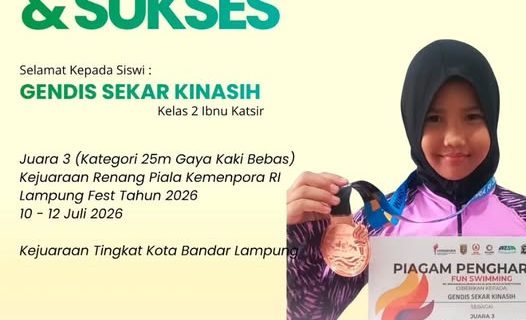 Gendis Sekar Kinasih Kembali Berprestasi, Raih Juara 3 Fun Swimming Piala Kemenpora 2026