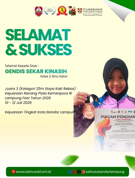 Gendis Sekar Kinasih Kembali Berprestasi, Raih Juara 3 Fun Swimming Piala Kemenpora 2026