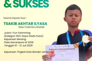 Tsakib Akhtar Ilyasa Raih Juara 1 Fun Swimming Piala Kemenpora 2026, Harumkan Nama SD Muhammadiyah 1 Bandar Lampung