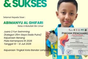 Abimanyu Al Ghifari Persembahkan Juara 2 Fun Swimming, Harumkan Nama SD Muhammadiyah 1 Bandar Lampung