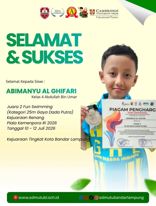 Abimanyu Al Ghifari Persembahkan Juara 2 Fun Swimming, Harumkan Nama SD Muhammadiyah 1 Bandar Lampung