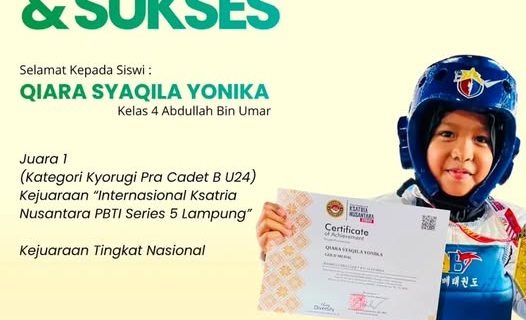 Qiara Syaqila Yonika Persembahkan Juara 1 untuk SD Muhammadiyah 1 Bandar Lampung di Ksatria Nusantara PBTI Series 5
