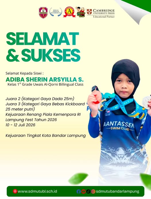 Dua Prestasi Sekaligus, Adiba Sherin Arsyilla Bawa Pulang Juara di Kejuaraan Renang Piala Kemenpora 2026
