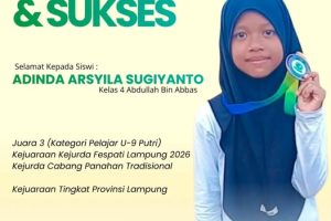 SD Muhammadiyah 1 Bandar Lampung Bangga atas Prestasi Adinda Arsyila Sugianto Raih Medali Perunggu Kejurda Fespati Lampung 2026