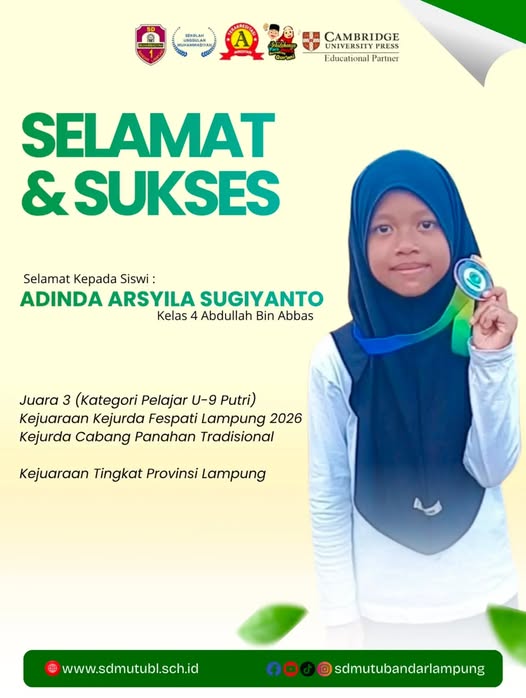 SD Muhammadiyah 1 Bandar Lampung Bangga atas Prestasi Adinda Arsyila Sugianto Raih Medali Perunggu Kejurda Fespati Lampung 2026