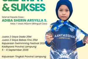 Gemilang di Kolam Renang! Adiba Sherin Arsyilla S. Raih Dua Juara 2 pada Fun Swimming Festival 2026 Tingkat Provinsi Lampung