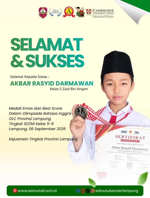 Siswa SD Muhammadiyah 1 Bandar Lampung Raih Medali Emas dan Best Score Olimpiade Bahasa Inggris OLC 2026