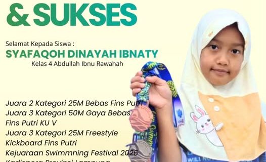 Syafaqoh Dinayah Ibnaty Borong Tiga Prestasi di Fun Swimming Festival 2026 Tingkat Provinsi Lampung
